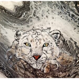 Art Print from my Original Work 12" x 12" "Snow Leopard in Blizzard" Acid Free